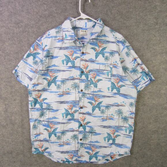 Hurley Shirt Mens Large Hawaiian Aloha Short Sleeve Button Front Palm Trees - Picture 1 of 8
